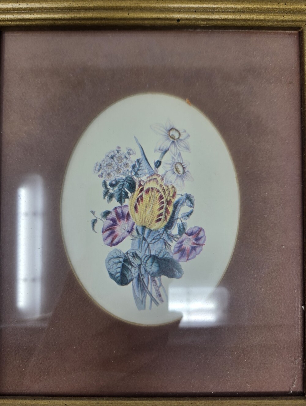 Cute Small Brown Matte Flower Framed Photograph 8 Inches Oval Cute Retro Vintage - Picture 2 of 8